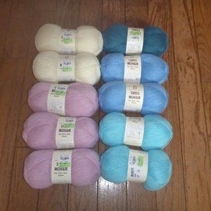 12 Skeins Swiss Mohair Blend Yarn 7 Colors Sky Glacier Heather Stream Edelweiss+